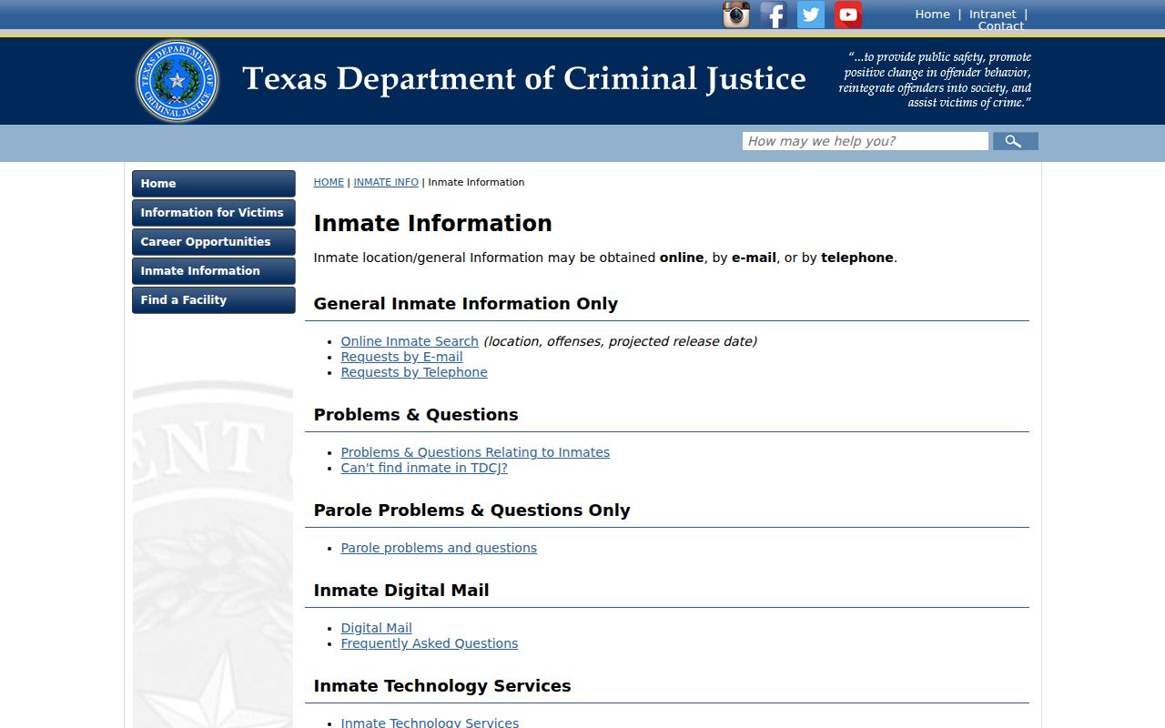 TDCJ custody information channels for Victoria County arrest follow-up