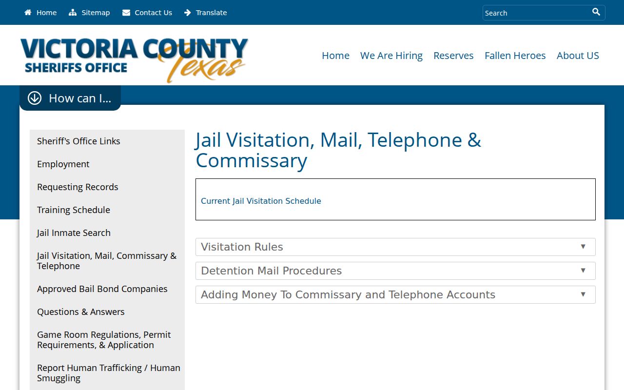 Victoria County jail contact information for arrest and custody records