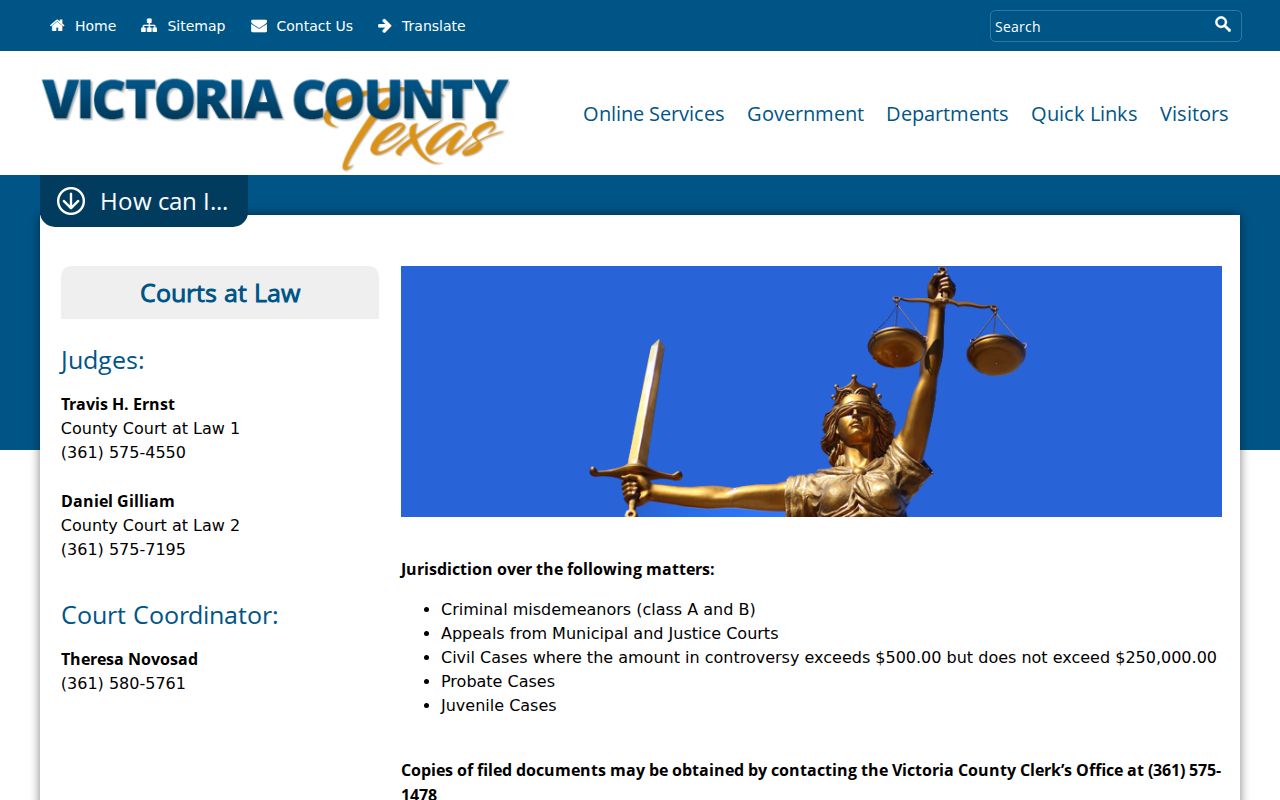 Victoria County criminal court cases at the Courts at Law