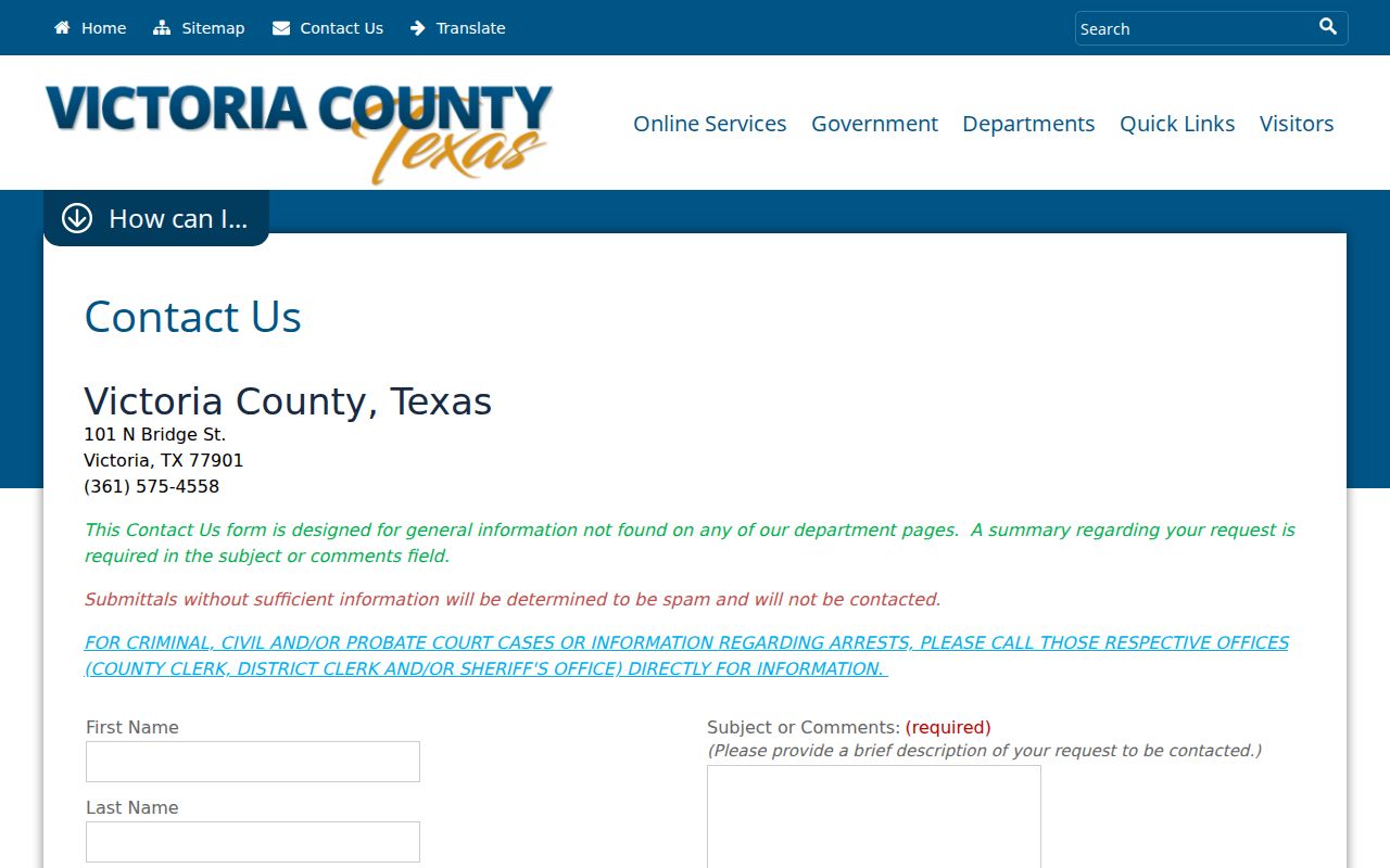 Victoria County criminal record office routing information