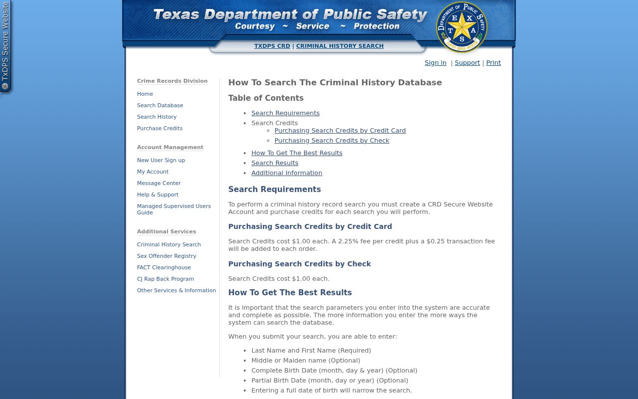 Victoria County criminal history DPS name search instructions