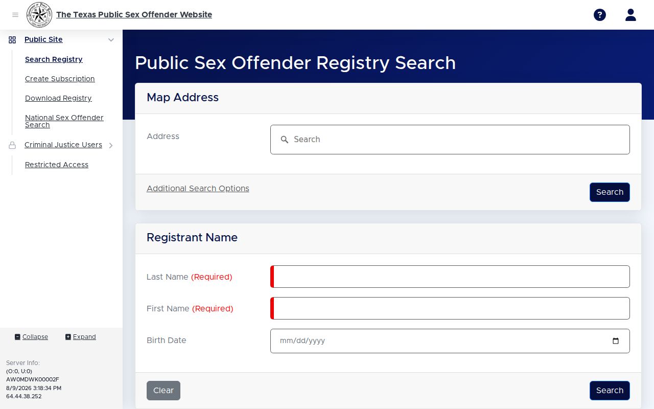 Victoria County sex offender registry profile interface