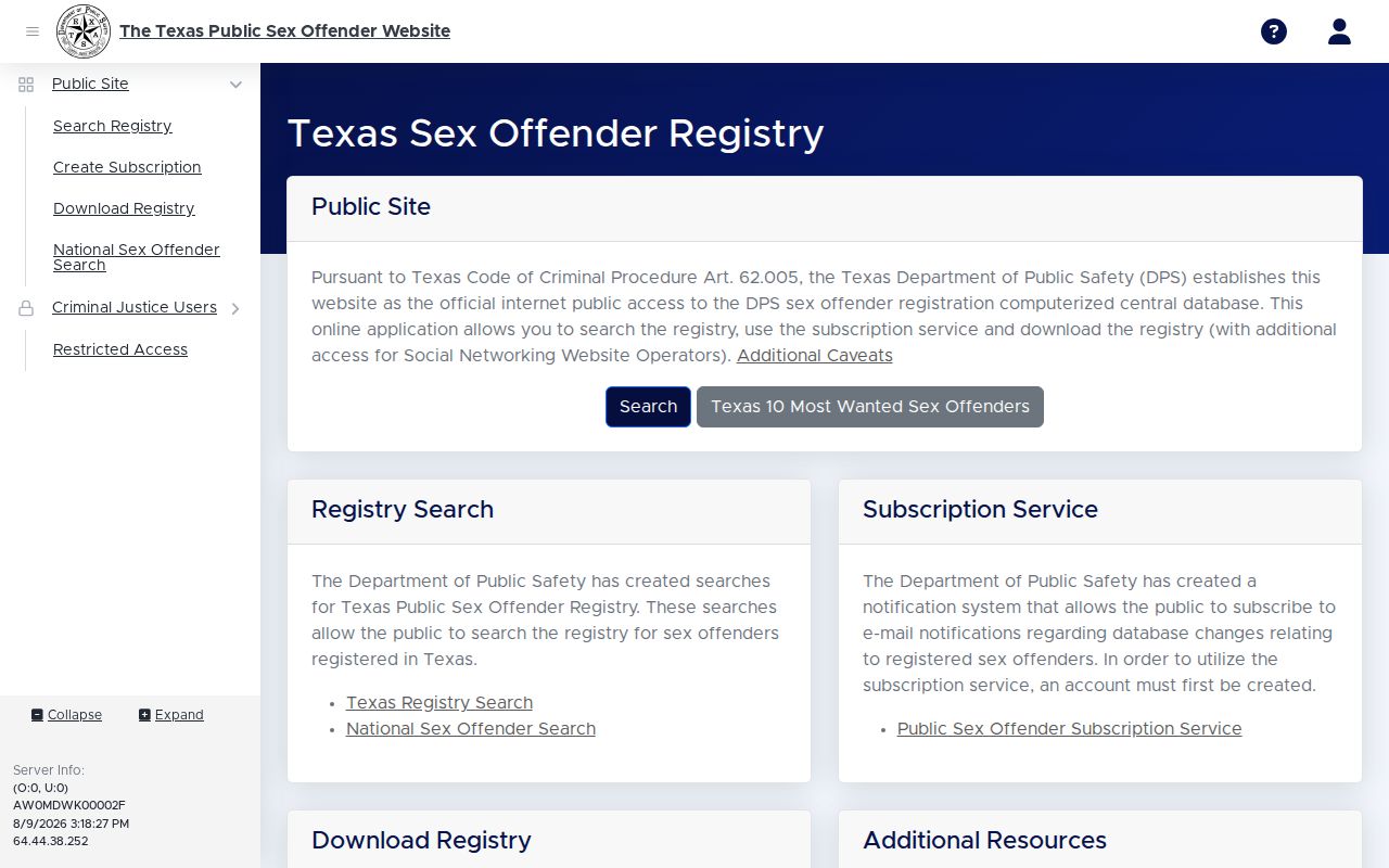 Victoria County sex offender registry search controls